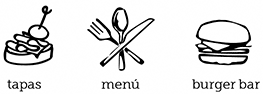 Tapas, menú, burger bar